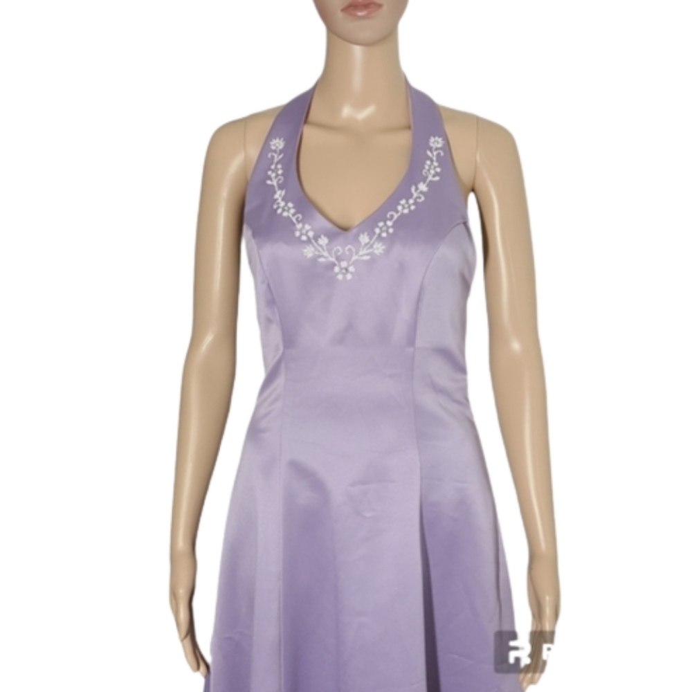 Vintage 90s Seasons Design Inc Lilac Silver Halter Prom Dress Embellished Size M - Picture 3 of 13